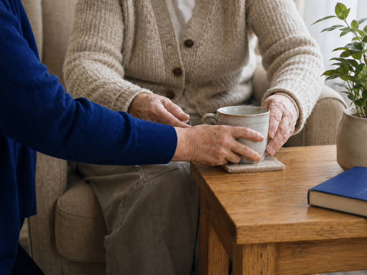A care professional offering practical support to an older person at home